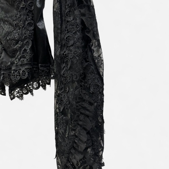 Sinister Black Gothic Lace Top Size Small Bell Sleeve Witchy Blouse - Picture 5 of 6